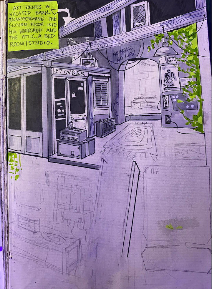 ART&#39;S BARN- concept artwork of the barn my oc renovates to function as his music studio/living space.