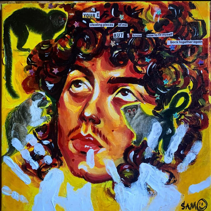 SEX PEST- acrylic painting with collage